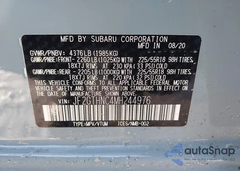 2021 Subaru Crosstrek Limited from USA, damaged, VIN JF2GTHNC4MH244976